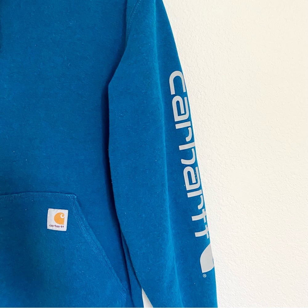 Carhartt Men’s or Unisex Small Blue Logo Oversized Loose Fit Hooded Sweatshirt - Picture 6 of 10